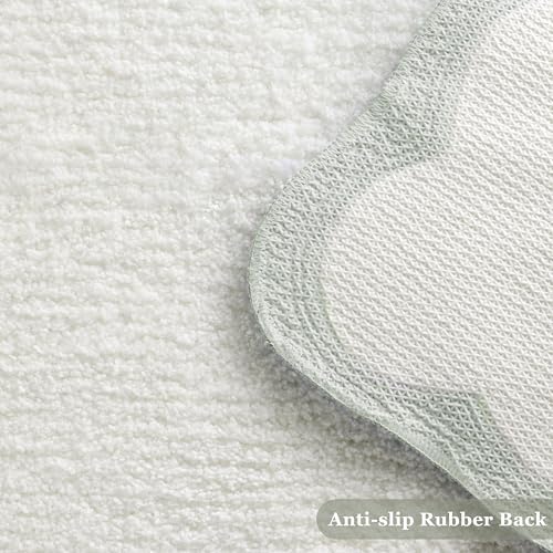Luxury Microfiber Bathroom Rugs, White Bath Rug with Sage Green Scalloped Piping Cute Aesthetic Spring Bath Mat for Bathroom, Tub, Floor Carpet, Sink, Shower, Anti Slip, Absorbent, 32x20