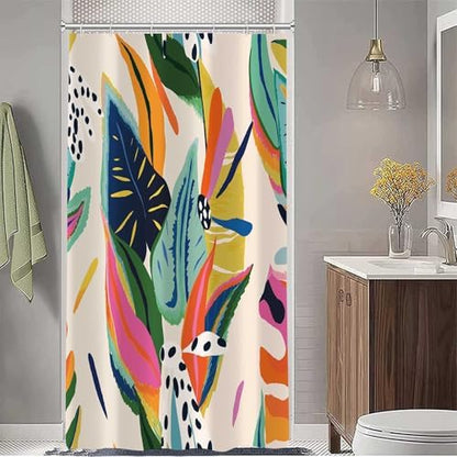 Colorful Abstract Shower Curtain, Floral Boho Modern Asthetic Plant Bathroom Curtain, Waterproof Polyester Fabric Shower Curtain Set with Hooks 47x64 Inch