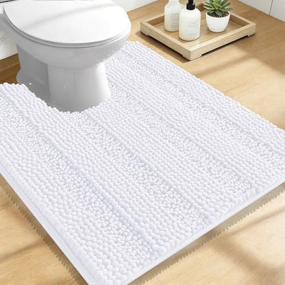 OLANLY Thick Toilet Rugs U-Shaped 24x20, Soft Chenille Bath Mat, White