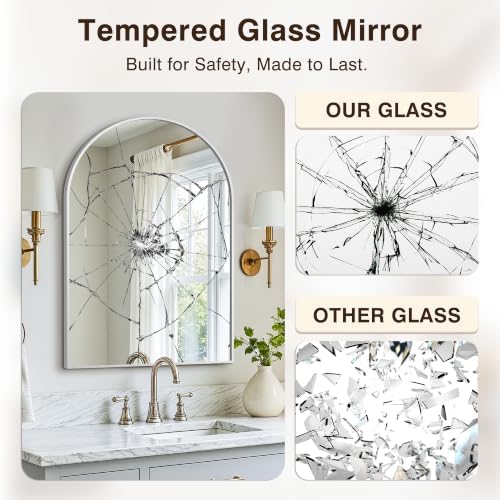Arched Bathroom Vanity Mirror for Over Sink, 30”x20”, Silver