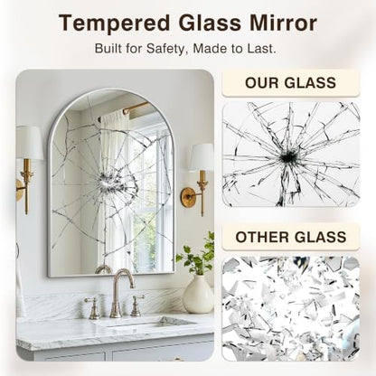 Arched Bathroom Vanity Mirror for Over Sink, 30”x20”, Silver