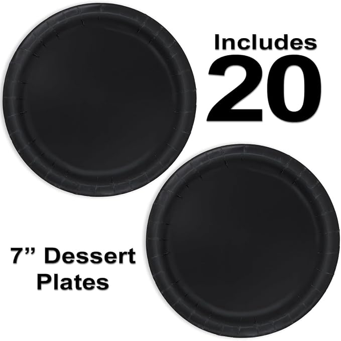 Heavy Duty Black Paper Plate Party Supplies Bundle 9" Dinner plate, 7" Dessert Plates And Napkins, 56 Piece Disposable Paper Party Plate Set
