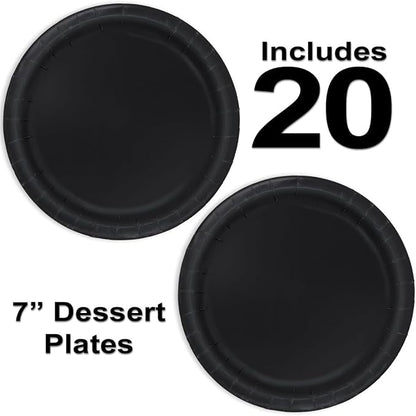 Heavy Duty Black Paper Plate Party Supplies Bundle 9" Dinner plate, 7" Dessert Plates And Napkins, 56 Piece Disposable Paper Party Plate Set