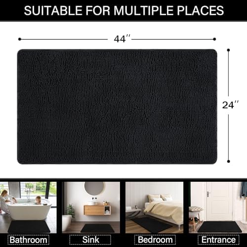 LOCHAS Luxury Bathroom Rug Shaggy Bath Mat 24 x 44 Inch, Black