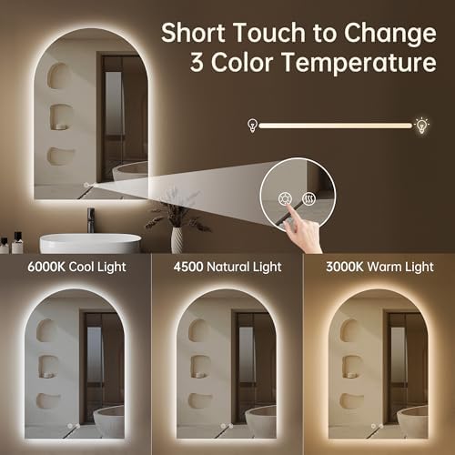 20"x30" Arched LED Lighted Bathroom Mirror with Lights