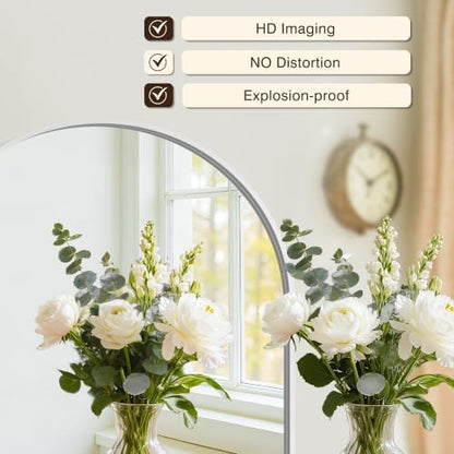 Arched Bathroom Vanity Mirror for Over Sink, 40”x30”, Silver