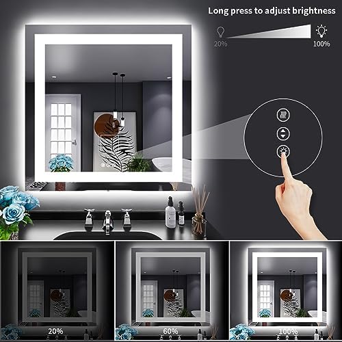 LOAAO 38"X38" LED Bathroom Mirror with Lights, Anti-Fog, Dimmable, Backlit + Front Lit, Lighted Bathroom Vanity Mirror for Wall, Memory Function, Tempered Glass, Shatter-Proof, ETL Listed