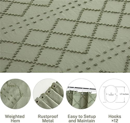 Siiluminisoy Sage Green Boho Shower Curtain, 60 x 72 Tufted Chevron Textured Striped Modern Farmhouse Minimalist Cloth Shower Curtain for Bathroom