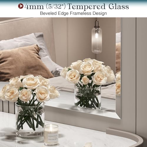 Frameless Bathroom Mirror, 30"x36" Beveled Bathroom Mirror for Vanity, Wall Mount Mirrors with 4mm Tempered Glass for Bedroom Entryway Living Room Hangs Horizontally or Vertically