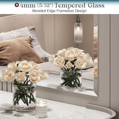 Frameless Bathroom Mirror 30"x48", Beveled Bathroom Mirror