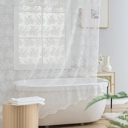 TUDECO White Lace Shower Curtain with Attached Valance, 72W x 84L Inch