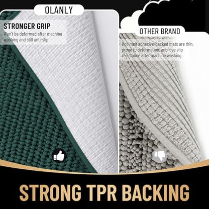 OLANLY Thick Chenille Large Bathroom Rugs Mats 70x46, Blackish Green