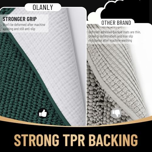 OLANLY Thick Chenille Bathroom Runner Rugs Mats 44x24, Blackish Green