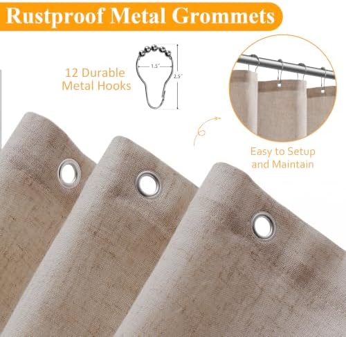 Naturoom Linen Shower Curtain 78 Inch Long for Bathroom Sand Beige 1 Panel