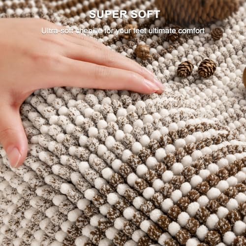 BSICPRO Bathroom Rugs Sets 2 Piece, Non Slip Striped Bath Mats, Brown