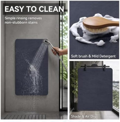 MontVoo -Bath Mat Rug-Rubber Backing Non Slip Quick Dry Absorbent Thin Bathroom Rugs Fit Under Door-Faux Suede Surface Bathroom Floor Mats-Shower Rug for in Front of Bathtub Shower Navy 17"x59"