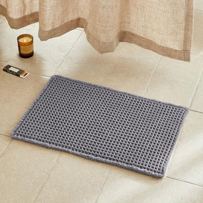 TYUU Waffle Bath Mat, Small Boho Bathroom Rugs Non Slip 24x16 Grey