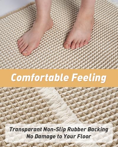 Upgraded Waffle Bath Mat Set of 2 Absorbent Bathroom Mat 17"x24" + 20"x32"