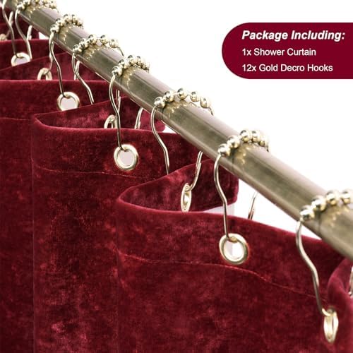 TAMGHO Crushed Velvet Shower Curtain, Marron Red, 72 x 72