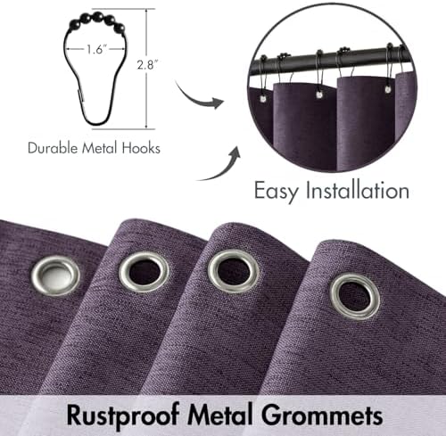MIULEE Linen Fabric Shower Curtain Purple W72*L72 12 Metal Hooks