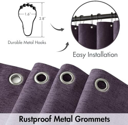 MIULEE Linen Fabric Shower Curtain Purple W72*L72 12 Metal Hooks