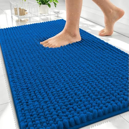 OLANLY Thick Chenille Absorbent Bathroom Rugs Mat 30x20, Deep Navy Blue
