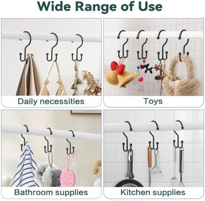 Goowin Shower Curtain Hooks, Shower Curtain Rings, Durable Black Shower Curtain Hooks Rust Proof, Shower Rings for Curtain, Double Glide Shower Hooks for Shower Curtain, Black, 24 Pack-Cylinders