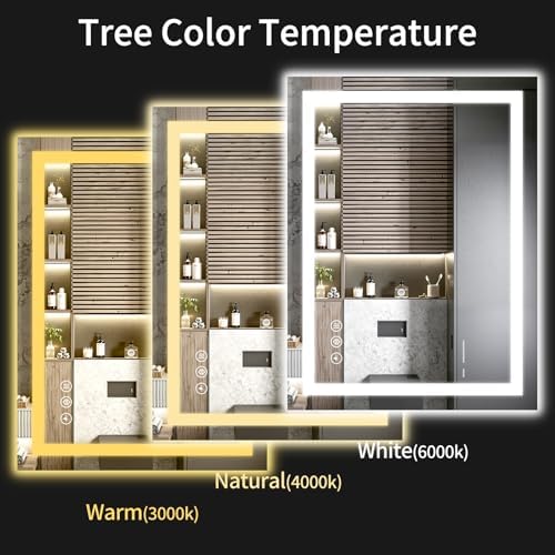 LED Bathroom Mirrors 28"x36" Bathroom Mirror with Lights for Wall, Backlit + Front Lit, 3 Colors, Anti-Fog, Dimmable Brightness for Vanity,Bathroom, Entryway, Living Room