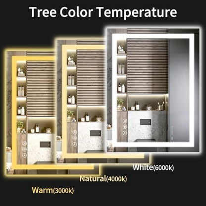 LED Bathroom Mirrors 28"x36" Bathroom Mirror with Lights for Wall, Backlit + Front Lit, 3 Colors, Anti-Fog, Dimmable Brightness for Vanity,Bathroom, Entryway, Living Room