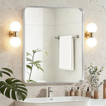 Silver Bathroom Vanity Mirror Over Sink 30x36, Large Wall Chrome Mirror