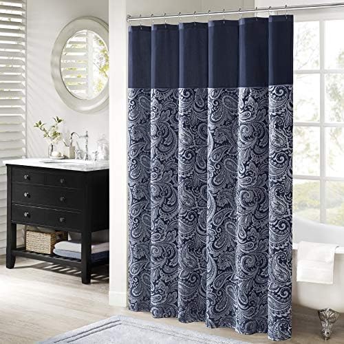 Madison Park Aubrey Shower Curtain for Bathroom, Jacquard, 72 x 72, Navy