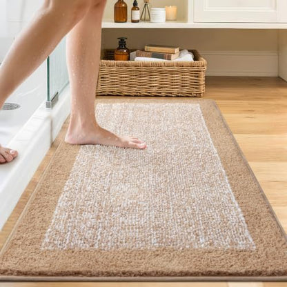48x24 Long Bathroom Rugs Non Slip Washable, Soft Absorbent Bath Mat Beige