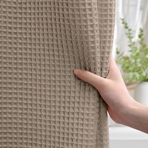 Waffle Weave Shower Curtain Heavyweight Cotton Fabric Beige 72Wx75L