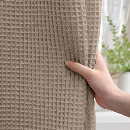 Waffle Weave Shower Curtain Heavyweight Cotton Fabric Beige 72Wx75L