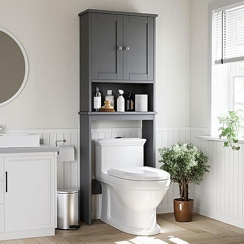 Shintenchi Over the Toilet Storage Cabinet, Bathroom Shelf Organizer with Anti-Tip Device Small Freestanding Space Saver with Adjustable Shelf, Gray
