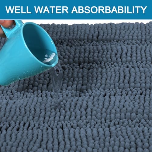 H.VERSAILTEX Bath Mats for Bathroom Non Slip Thick Chenille Striped Bath Rug Absorbent Fluffy Soft Shaggy Rugs Washable Dry Fast Plush Mats for Indoor, Bath Room, Tub - 24" x 36", Blue Indigo