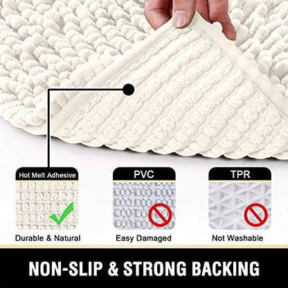 H.VERSAILTEX Toilet Mat U Shaped Bathroom Rugs Bath Mats for Bathroom Non Slip Luxury Chenille Bath Mat U Shape 20x24 Extra Soft and Absorbent Shaggy Rugs Washable Dry Fast - Ivory