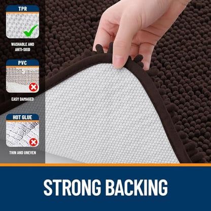 OLANLY Chenille Bathroom Rugs Mats Sets 2 Piece, 30"x20"+24"x20", Brown