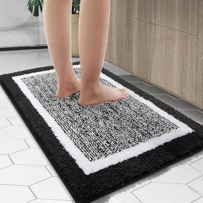 OLANLY Bathroom Runner Rugs 47x24, Long Bath Mats for Bathroom Floor, Black