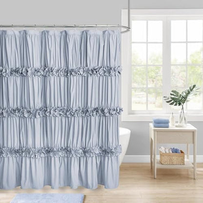 Homechoice Decor Fog Blue Ruffle Shower Curtain 72“ W x 84” H