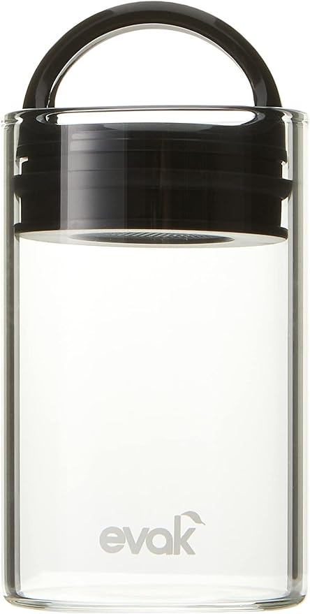 Prepara Evak Classic Airtight Glass Storage Canister, Mini (3.75” x 2.3”) – Borosilicate Glass Container Vacuum Seal Lid & Black Handle, Odor & BPA-Free, Ideal for Coffee, Tea, Pantry Dry Goods