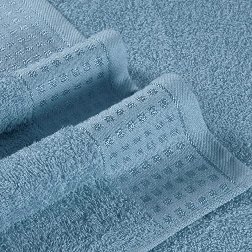 GLAMBURG 100% Cotton Ultra Soft 6 Pack Towel Set, Contains 2 Bath Towels 28x55 Inches, 2 Hand Towels 16x24 Inches & 2 Wash Coths 12x12 Inches, Compact Absorbent Lightweight & Quickdry - Sky Blue