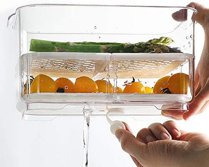 SANNO Fridge Food Storage Containers Produce Saver FreshWorks Produce Food Storage Container Bin Stackable Refrigerator Kitchen Organizer Keeper, with Removable Drain Tray to Keep Fresh