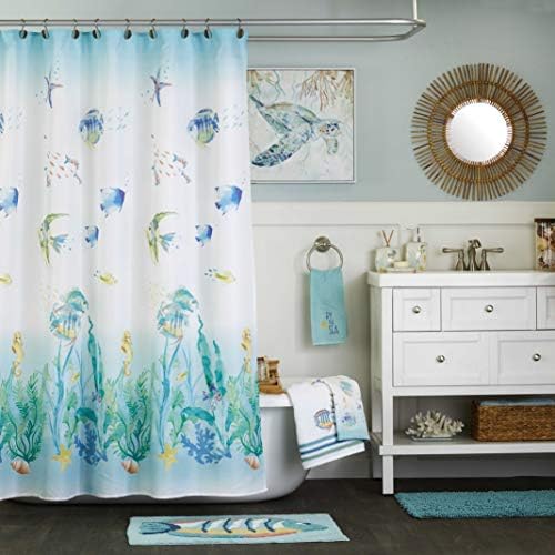 SKL Home Ocean Watercolor Bath Towel, Coastal Embroidery, White