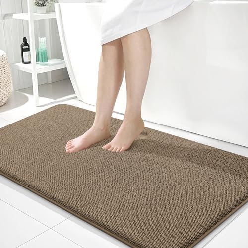 OLANLY Memory Foam Bathroom Runner Rug 44x24, Absorbent Long Bath Mat, Tan