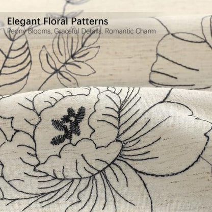 Farmhouse Floral Vintage Shower Curtain for Bathroom, Black Embroidered