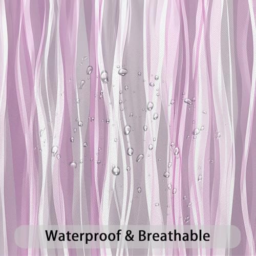 Moonslim Pink Grey Ombre Shower Curtain, Modern Wavy Abstract Striped Line Bathroom Curtain, Waterproof Fabric Bath Decor, 72 x 72 Inch