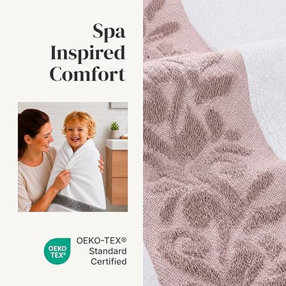 Modern Threads 6 Piece Bath Towel Set – Bathroom Towel Set with 2 Bath Towels, 2 Hand Towels & 2 Washcloths – 100% Cotton, Soft & Absorbent – Jacquard Border (Rose)