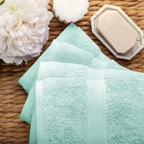 SUPERIOR Egyptian Cotton Plush & Absorbent, Hand Towel Set of 4, Sea Foam