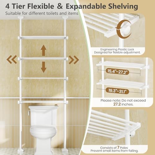 Over The Toilet Storage Shelf No Drill 4-Tier Adjustable Bathroom Organizer